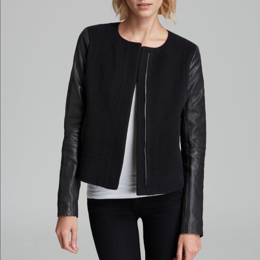 Vince Leather Sleeve Wool Jacket